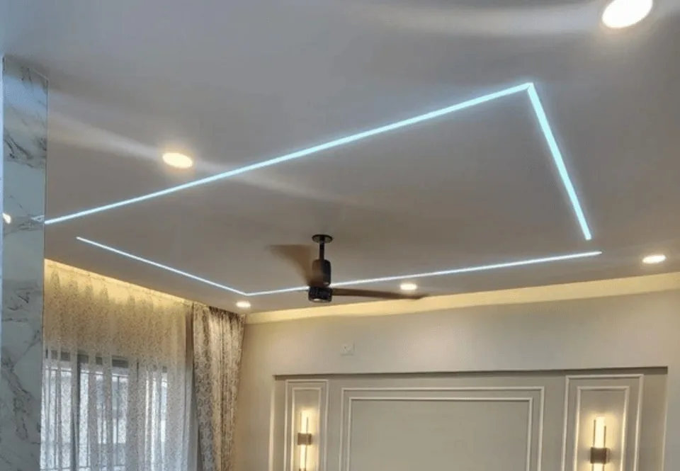 Delivered LED-strip false ceiling with cove lighting and panelled wall — 3 BHK, Nyati Elan, Wagholi