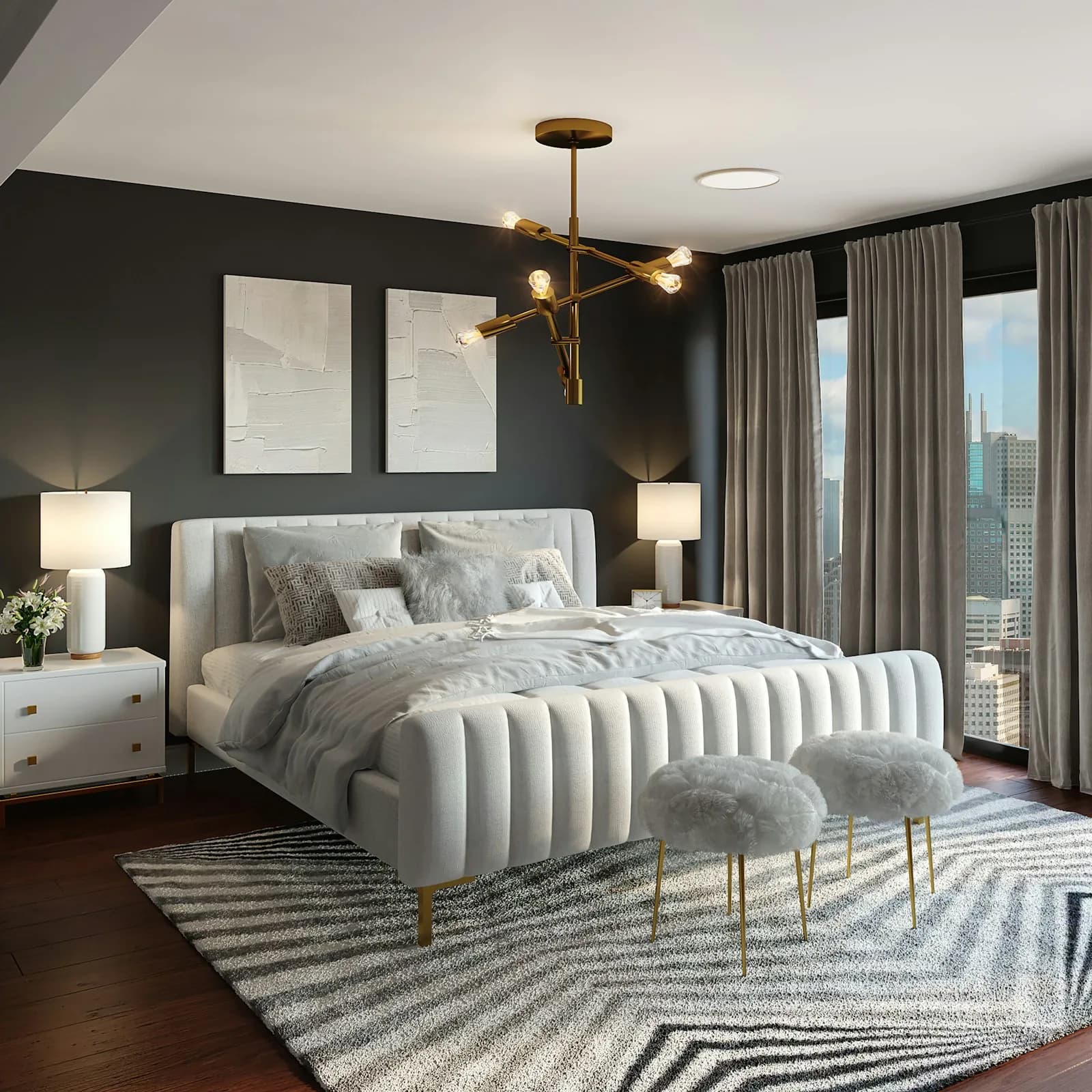 Moody charcoal painted bedroom wall — designer wall colours Pune