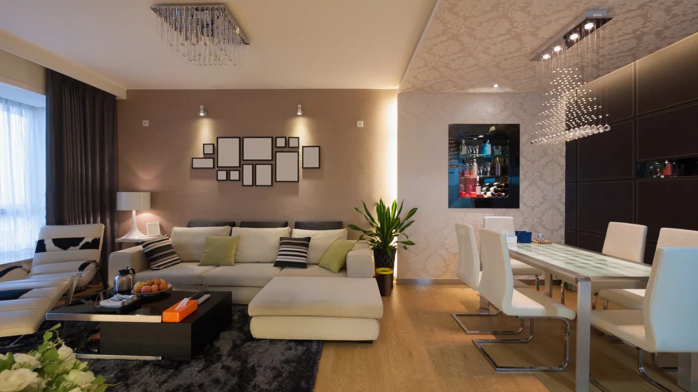Completed living and dining interior in a Kharadi apartment