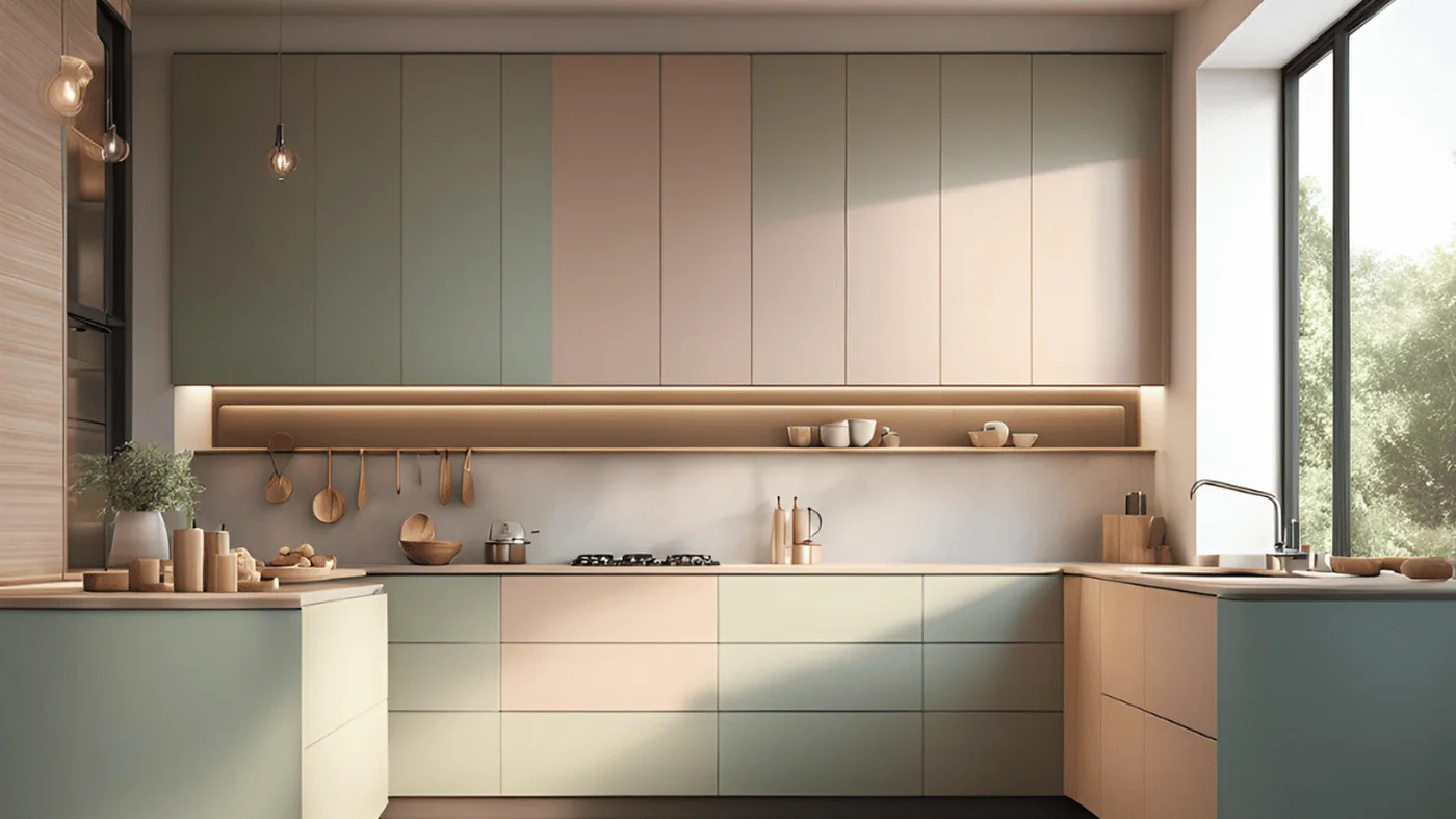 Modular kitchen with handleless shutters and under-cabinet lighting in a Kharadi apartment